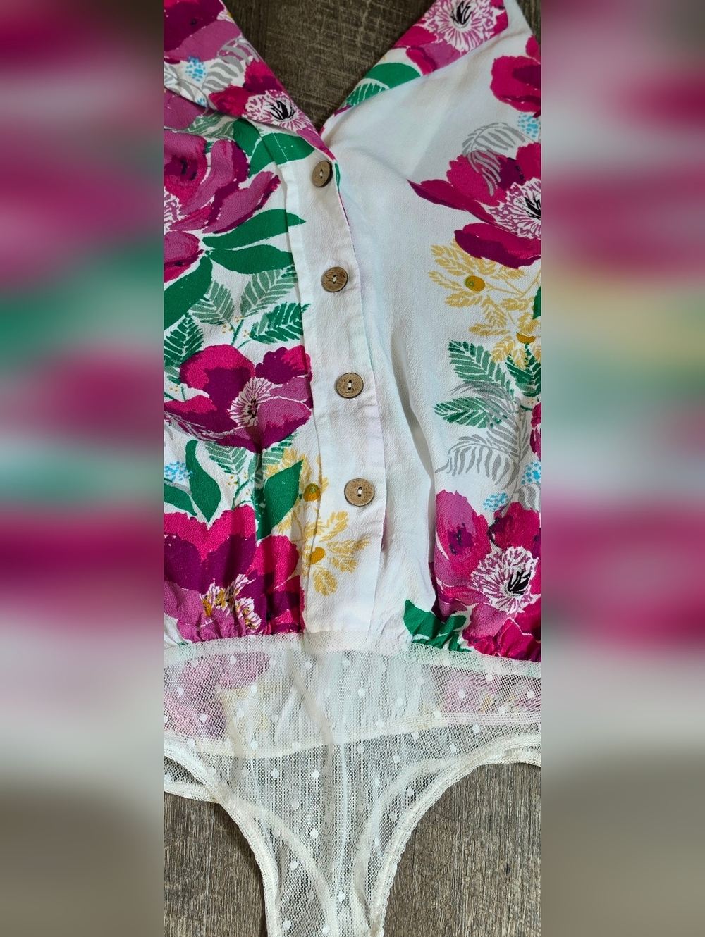 Free People Intimately Offshore Floral Button-Down Halter Bodysuit Womens S Whit - Picture 8 of 13